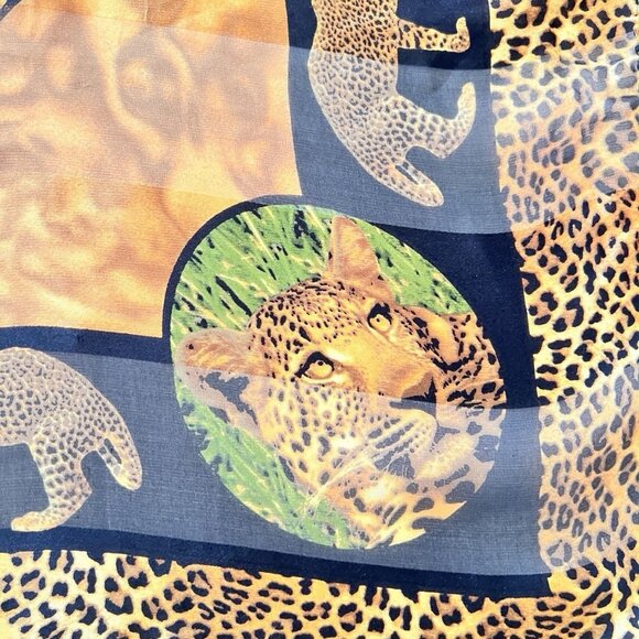 Leopard Silk Scarf Animal Print Square Safari 33" x 33" Bordered Hand Rolled Hem - Picture 9 of 12